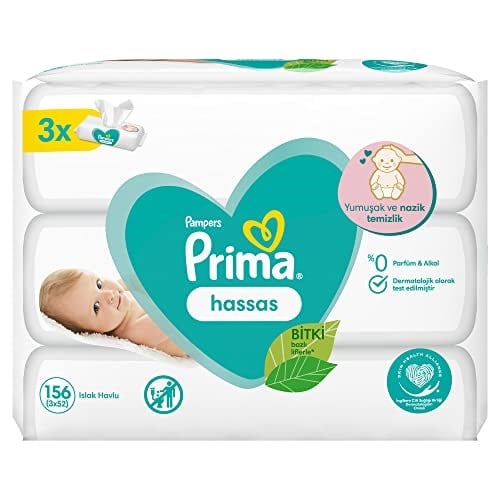 Prima Islak Havlu 3 Paket 156 Yapraklı Sensitive Islak Mendil - Seçenekler: 52 Yaprak, 156 Yaprak