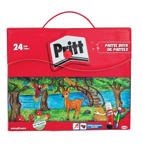 Pritt Pastel Boyalar, canlı renkler ve rahat uygulamalı pastel boya, yumuşak çocuk boyası, kolay kullanımlı resim boyası, dayanıklı kırtasiye malzemesi, Çantalı 24 Renk Pastel Boya