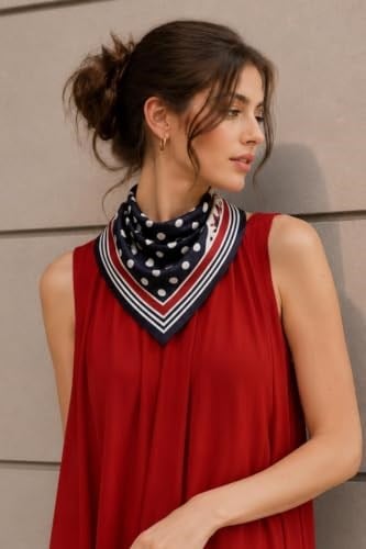 Puantiye Çerçeve Desen Siyah-Kırmızı Soft Bandana Fular 50x50 cm