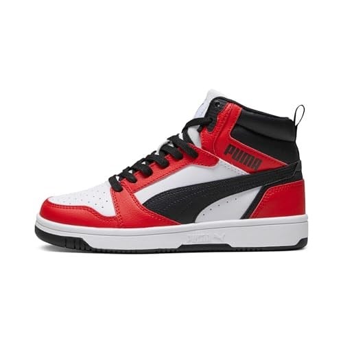 PUMA Erkek/Unisex Puma Rebound V6 Mid Jr-PUMA White-PUMA Black Mid Boot 36 39383102