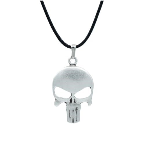 Punisher Cezalandırıcı Deri ip Kolye - Gümüş Kaplama - Kadın Erkek Kolye - No:845