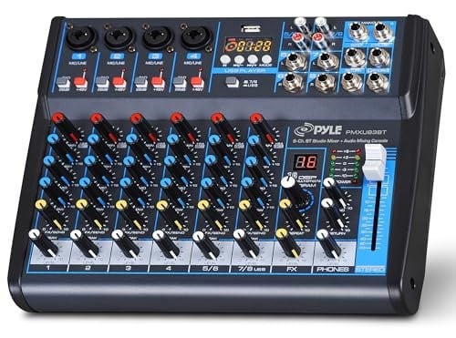 Pyle Professional Audio Mixer Sound Board Console Desk System- Interface 8 Channel Digital USB Bluetooth MP3 Computer Input 48V Phantom Power Stereo DJ Studio FX 16Bit DSP Processor, Black - PMXU83BT