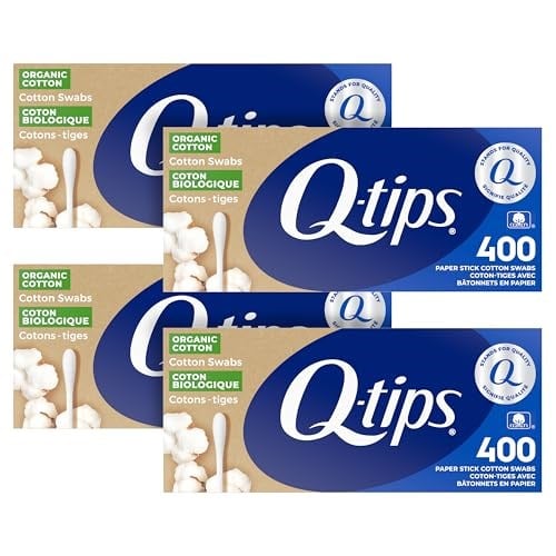 Q-tips Pamuk Bezler Organik Bezler 4 Paket Ultimate Ev ve Güzellik Aracı Organik Pamuktan Üretilmiştir, Kağıt Ambalaj 400 Adet