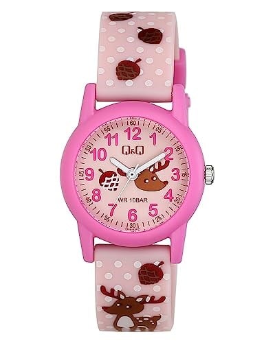 Q&Q V22A-015VY PEMBE SİLİKON KORDON RAKAMLI ÇOCUK KOL SAATİ