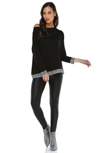 Quincey-V Yaka Tunik (SİYAH-LAME / 48)