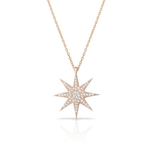 RACHON 925 AYAR GÜMÜŞ SEKİZ KÖŞELİ BEYAZ YILDIZ KOLYE ROSE GOLD RachonNM-407
