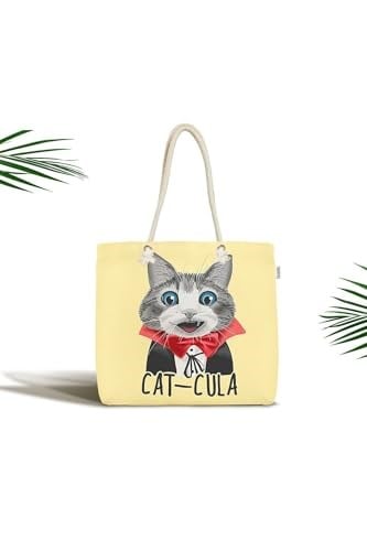 RealHomes Cat-cula Dijital Baskılı Modern Fermuarlı Plaj Çantası, Canta-5719