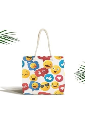 RealHomes Çocuk Çantası - Emoji Ve Like Dijital Baskılı Modern Kumaş Çanta, Canta-4934
