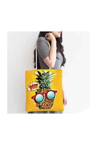 RealHomes Pop Art Temalı Ananas Özel Tasarım Fermuarlı Kumaş Çanta Canta-3178, CANTA-3178