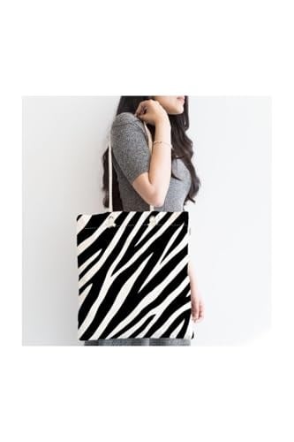 RealHomes Siyah Beyaz Zebra Baskılı Modern Fermuarlı Kumaş Çanta Canta-605, CANTA-605
