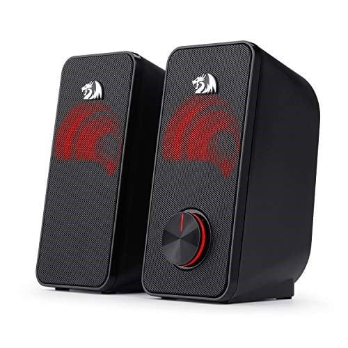 Redragon Stereo Hoparlör 2.0 Stentor (GS500) 2 x 3 W Arka Aydınlatmalı Bilgisayar için, Kırmızı, USB üzerinden güç beslemesi ve 3,5 mm jak fişi, siyah