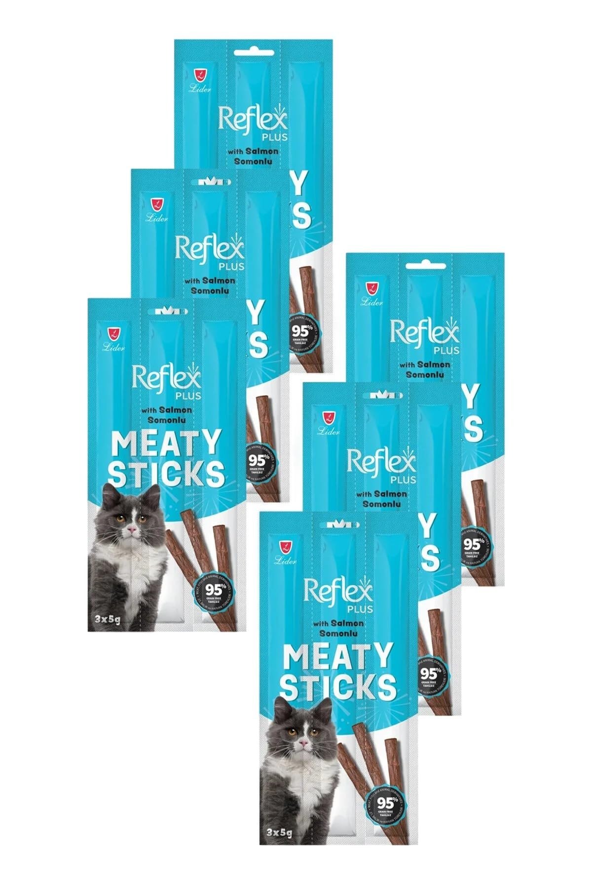 Reflex Plus Meaty Sticks Somonlu Kedi Ödül Çubuğu, 3x5gr, Altılı Paket