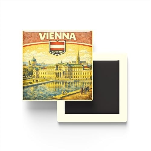 Retro Avusturya Viyana Şehri Temalı Vintage Buzdolap Magneti – 9x9 cm