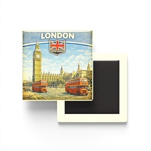 Retro Birleşik Krallık Londra Şehri Temalı Vintage Buzdolap Magneti – 9x9 cm