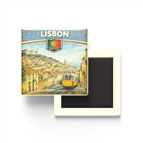 Retro Portekiz Lizbon Şehri Temalı Vintage Buzdolap Magneti – 9x9 cm