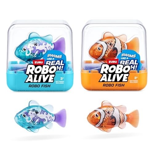 ROBO ALIVE Robo Fish Serisi 3 robot balık, 2'li paket, turuncu ve deniz mavisi, birden fazla yönde yüzer, pille çalışır, oyuncak balık, havuz oyuncağı (2'li paket, - Seçenekler: Seri 2, Seri 3, Modern