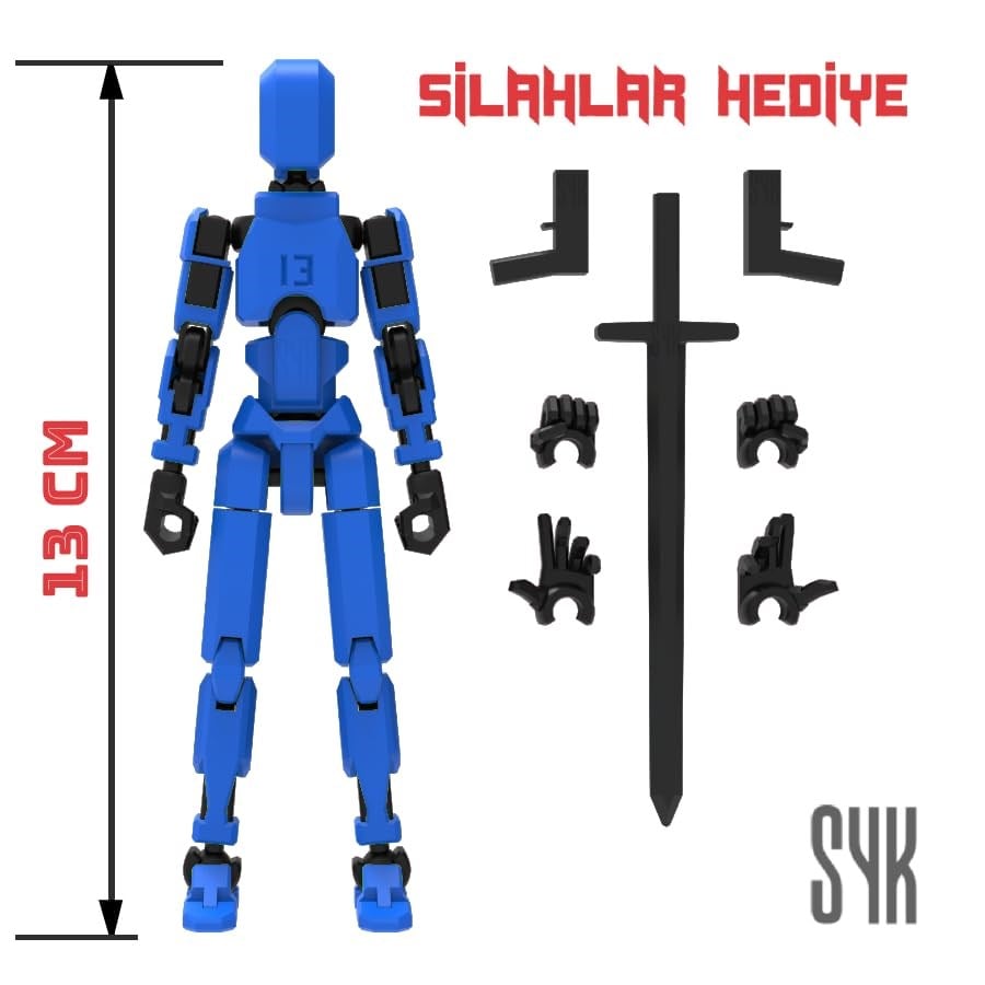 Robot 13 Dummy Mavi Siyah Tüm Eklemleri Hareketli Aksiyon Figürü Oyuncak