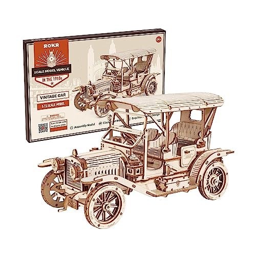 ROKR 3D Ahşap Yapboz Model Yapma Yetişkin Klasik Araba Çocuklar ve Yetişkinler için Hediyeler, Vintage Araba