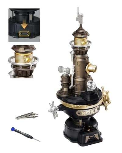 ROKR 3D Yapboz Plastik Metal Modeller Yapı Setleri Yetişkinler, DIY El İşi Hediyeleri Endüstri Şehri (Navi Deniz Feneri) CGM01 - Seçenekler: Retro, Yağ Pompası Jack