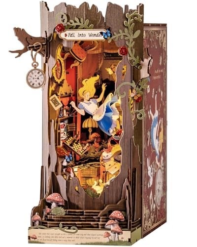 Rolife Book Nook Kit Fall into Wonder DIY (kendin yap) minyatür ev model kitleri, çalışma masası, kitaplık dekorasyonu, aynalı illüzyonlu 3D yapboz, Noel, doğum günü hediyeleri