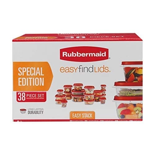 Rubbermaid 38 Parça Kolay Bulunan Kapak Kırmızı Yiyecek Saklama Seti - Mutfak Depolama
