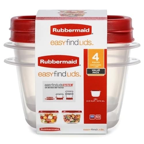 Rubbermaid Easy Find Lids Yiyecek Saklama Kapları, 2 Bardak, Yarışçı Kırmızısı, 4 Parça Set