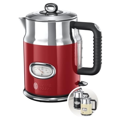Russell Hobbs 21670-70 Su Isıtıcı, 1.7L, 2400W, Hızlı Kaynatma Özelliği, Retro Tasarım, Su Sıcaklığı Göstergesi, Doldurma Miktarı İşaretlemesi, Mükemmel Su Dökme Ağzı, Eski Çay Makinesi [Enerji Sınıfı