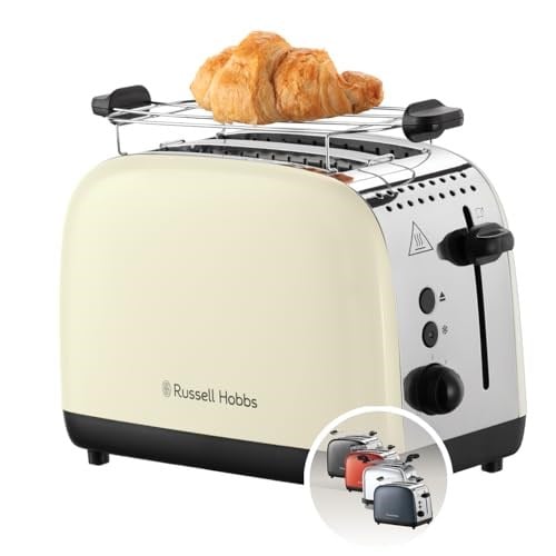 Russell Hobbs Ekmek kızartma makinesi [2 dilim için] Colours Plus Inox krem (ekstra geniş yuvalar, 6 kademeli hızlı kızartma, kaldırma ve kontrol, buz çözme, ısıtma, 1600 W) Toaster 26551-56