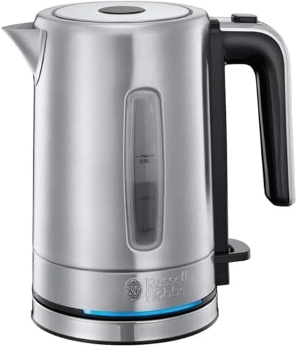 Russell Hobbs Mini Su Isıtıcısı Kompakt Paslanmaz Çelik, 0.8L, 2200W, Led Aydınlatma, Kireç Filtresi, Optimize Edilmiş Dökme Musluğu, Yerden Tasarruf Sağlayan, Küçük Seyahat Su Isıtıcısı, Kompakt Çay 