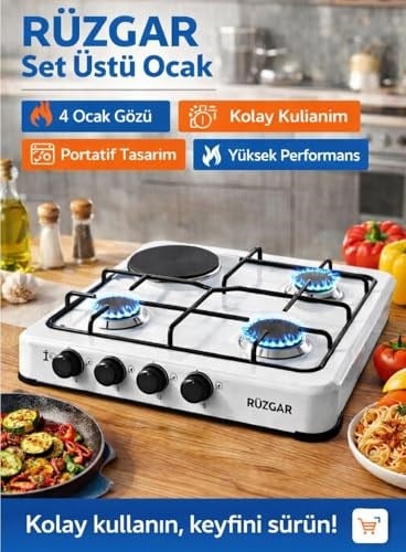 RÜZGAR Set Üstü Ocak – 4 Gözlü (1 Taşlı) Beyaz