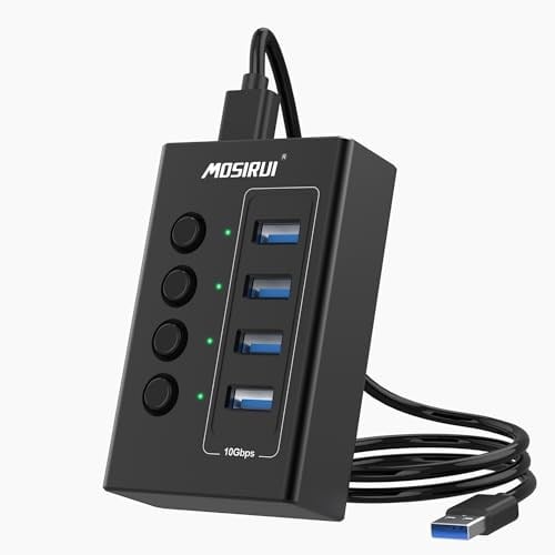 SB Hub 3.2 10 Gbps, 4 Bağlantı Noktalı USB C 3.1/3.2 Gen 2 HUB Çoklu USB Ayırıcı, 4×10 Gbps Veri Aktarımı, Bireysel Anahtar, Dizüstü Bilgisayar, PC, Klavye, Xbox, PS5 ve Daha Fazlası ile USB Çoklu