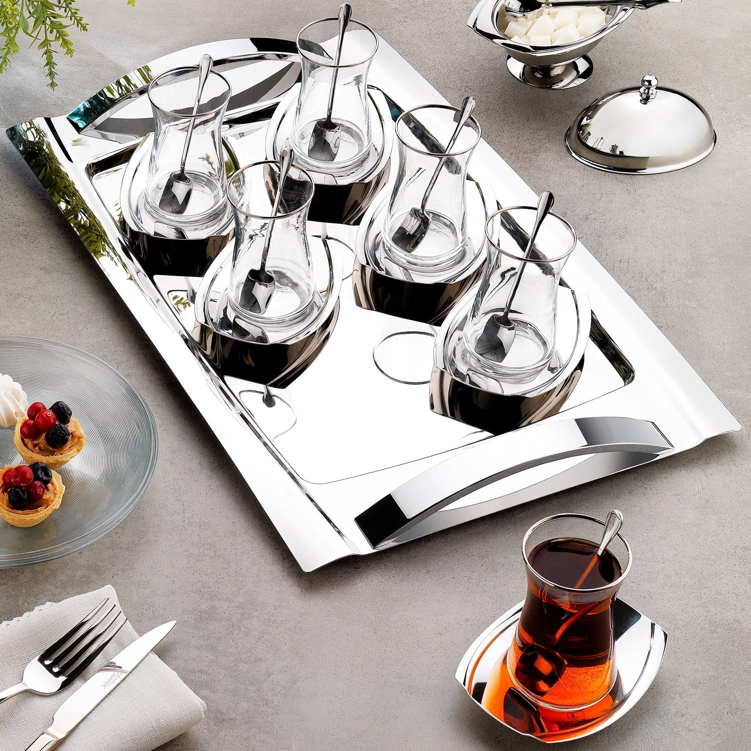Schafer Allure Çelik Çay Seti 40 Parça-Gümüş