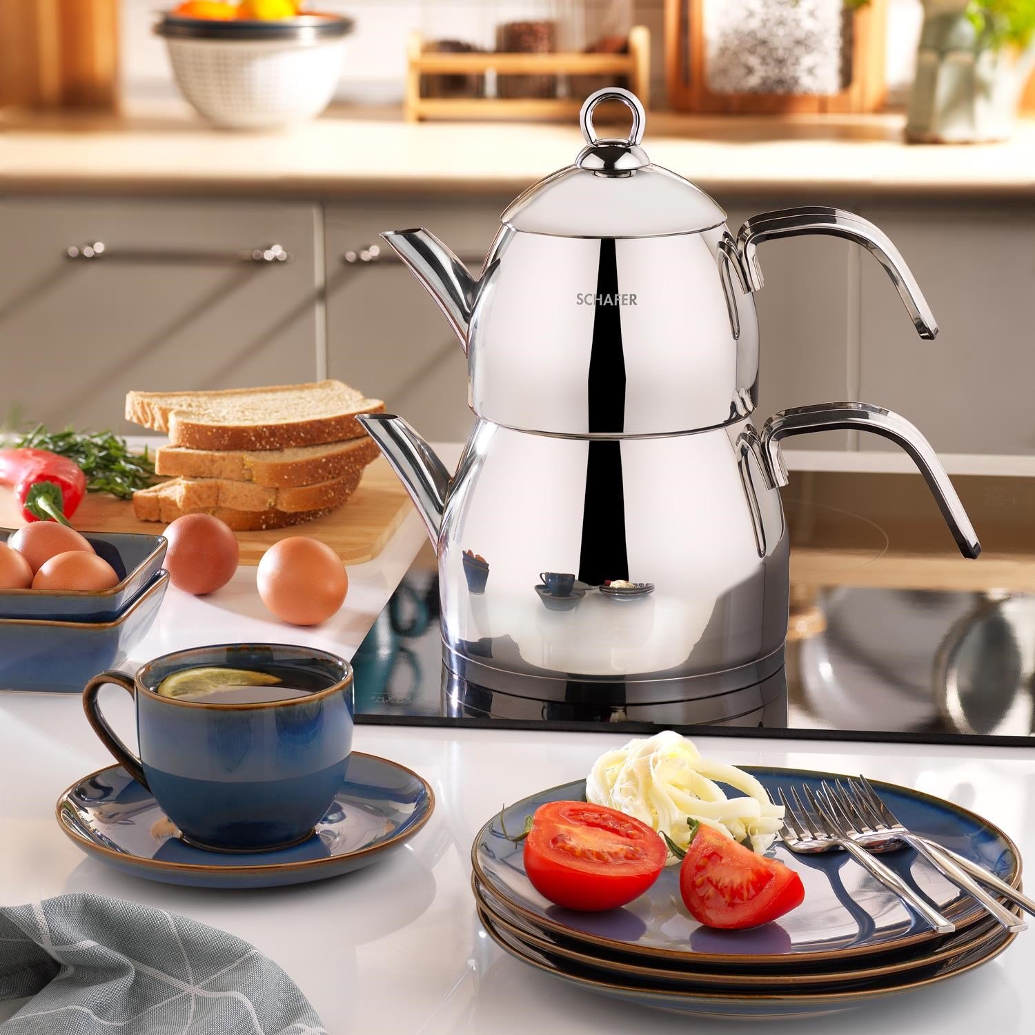 Schafer Brilla Çelik Çaydanlık Takımı 3 Parça-Inox