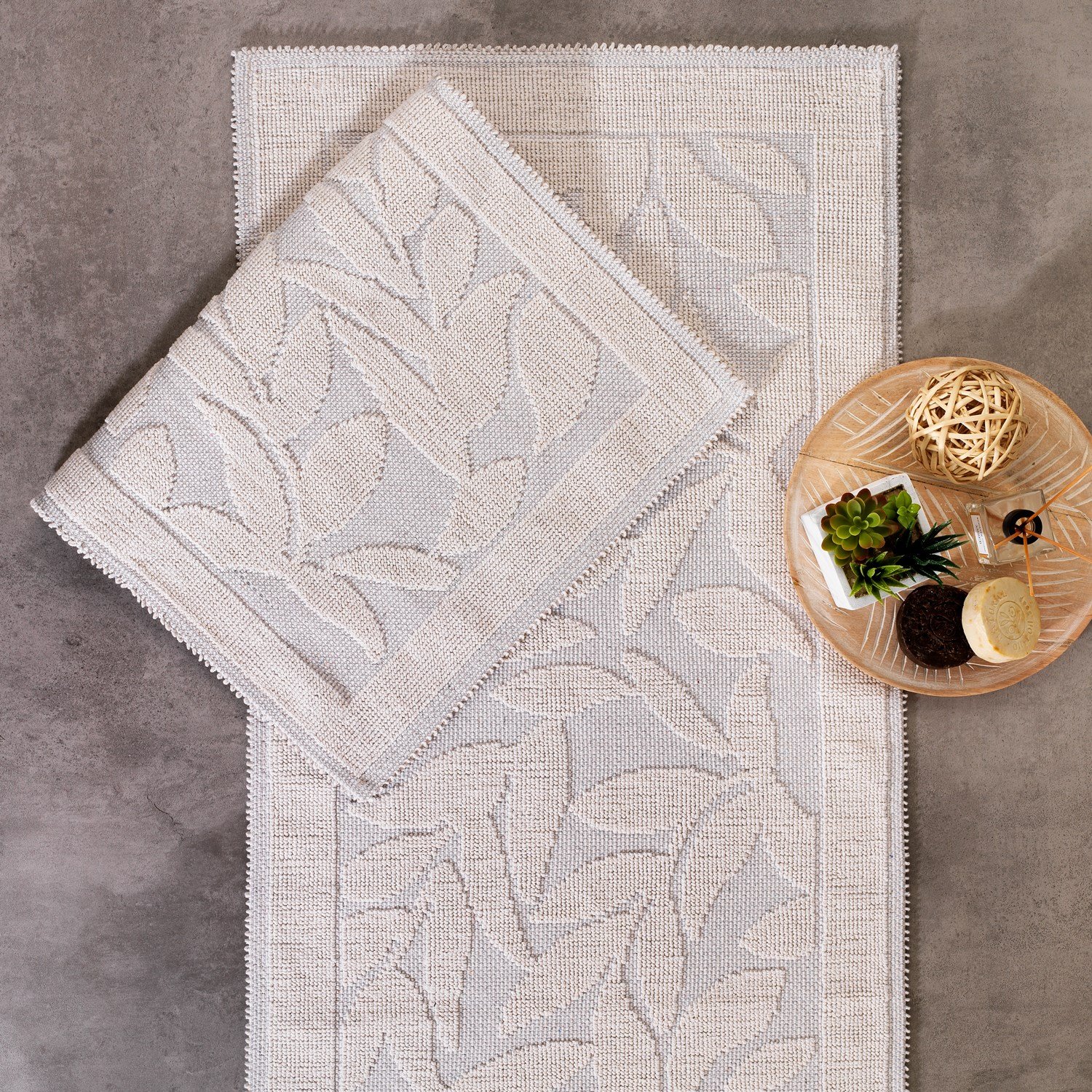 Schafer Home Leaf 2 li Banyo Paspası-Ekru