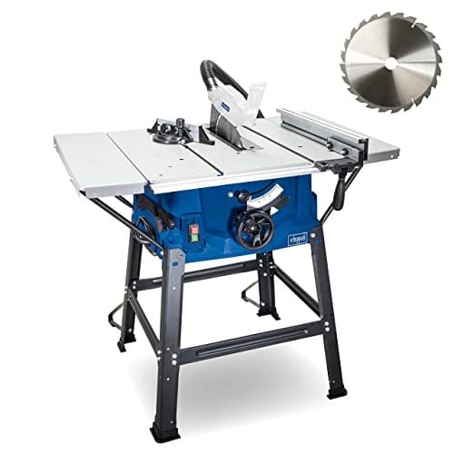 Scheppach HS100S tezgah tipi daire testere, 230 V, 2000 W, kesme yüksekliği 85 mm, testere bıçağı çapı 250 mm, masa genişletmeleri ve alt iskelet dahil, genişletilmiş masa boyutu 642 x 940 mm, masa
