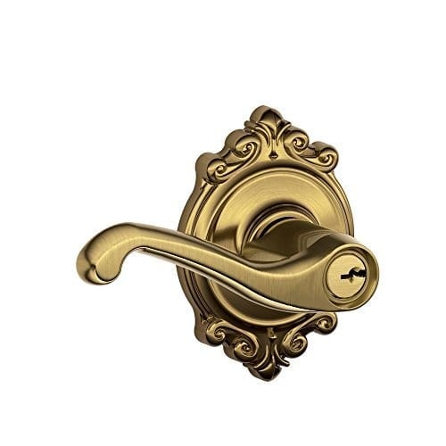 SCHLAGE F51A FLA 609 BRK Flair Kolu Brookshire Trim Anahtarlı Giriş Kilidi, Antika Pirinç