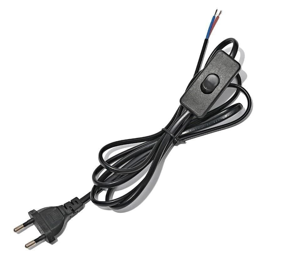 Sekatech Fişli & Anahtarlı Arapuarlı Hazır Kablo | 2 Metre Siyah Uzatma Kablosu | 0,50 mm² Kesit | Aplik, Abajur, Masa Lambası, LED Trafosu ve Tuz Lambası İçin