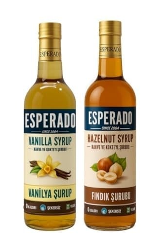 Şekersiz (Sugar Free) Vanilya * Fındık Aromalı Kahve Şurubu 2 Li Set -750 ml X 2 Ad