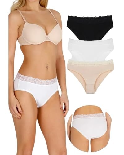Sensu Kadın Bambu Kumaş Beli Dantelli Slip Külot 3'Lü Paket Set Kts1095,Model4 M