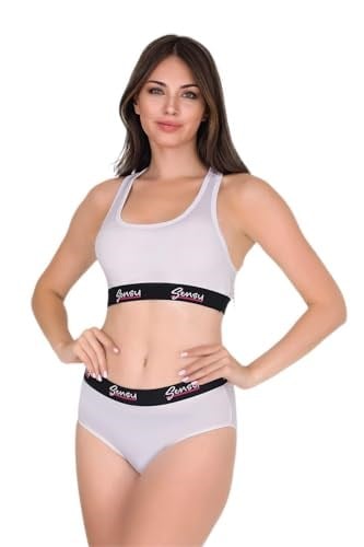 Sensu Kadın Sporcu Sütyeni Alt Üst Bustiyer Takımı Beyaz Sbt4001