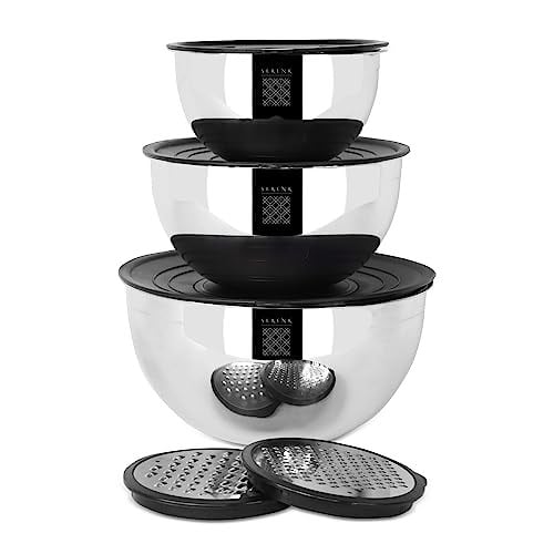 Serenk Modernist 9 parça Rendeli Çelik Karıştırma ve Saklama Kabı Seti | 18/10 paslanmaz çelik, 1.35/3.00/4.60 L, hava geçirmez, 2 rende, Türkiye'de üretilmiştir