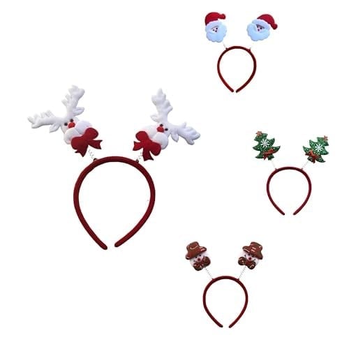 Set of 4 Christmas Headbands with Different Designs Christmas Party Holiday Headbands for Kids Women Men Christmas and Holiday Parties Christmas Party Gifts (One Size Fits All)