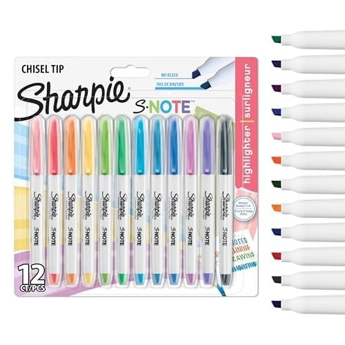 SHARPIE S-Note Fosforlu İşaretleme Kalemi, 12'li Blister, Karışık