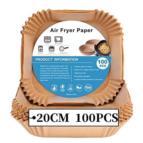 Sıcak hava fritözleri için fırın kağıdı, 100 adet Airfryer pişirme kağıdı, yapışmaz, yağa dayanıklı, suya dayanıklı hava fritözü, tek kullanımlık parşömen kağıdı, fırın ve mikrodalga için