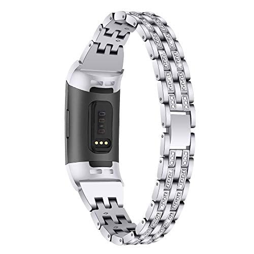 Şık Bling Bantlar Fitbit Charge 4/Charge 3/Charge 3 SE Fitness İzleyici ile Uyumlu, Yapay Elmas Şık Bileklik Paslanmaz Çelik Metal Yedek Kayış Bileklik Takı Kayışı Kadın Kız