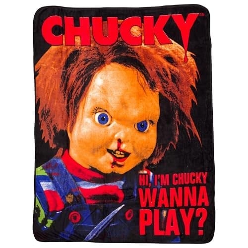 Silver Buffalo Çocuk Oyunu Chucky Wanna Play Polar Battaniye - 132 x 150 cm | Korku Hayranları için Yumuşak ve Rahat Battaniye