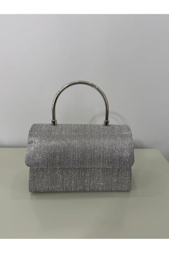Silver Işıltılı Clutch Abiye Çanta