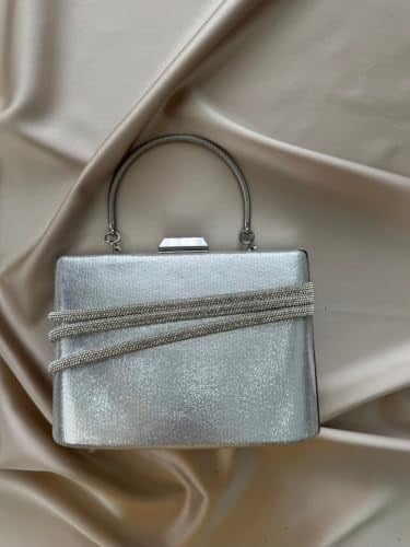 Silver Taşlı Metal Kulplu Abiye Çanta
