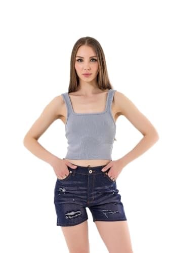 SİM DETAYLI YIRTMAÇ ORTA BEL DENIM ŞORT