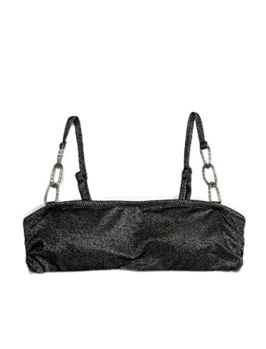 Simli Bikini Üstü Metal Aksesuar Detaylı Askılı Kaplı